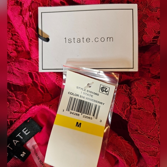 1.State Women's Lace Ruffle Puff Sleeve Top Wineberry Red Pink Floral Size MED - Picture 8 of 8